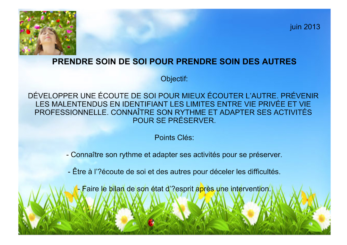 Prendre soin de SOI POUR PRENDRE SOIN DES AUTRES